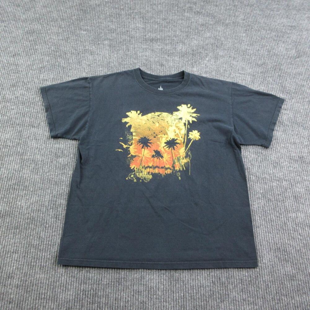 Disney Parks Shirt Mens Large Black Palm Trees Sunset Graphic Tee Cotton